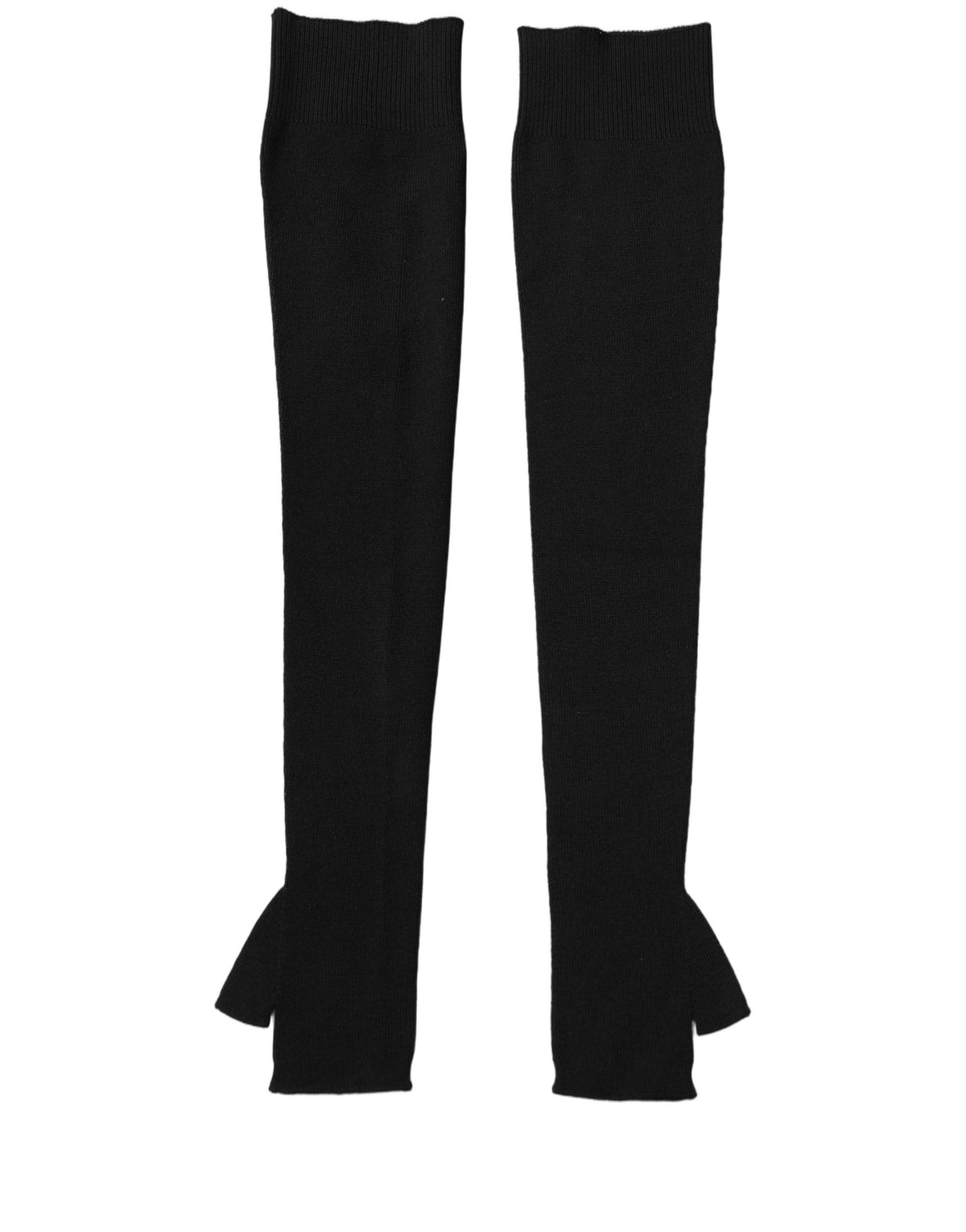 Black Wool Knitted Long Fingerless Gloves