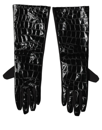 Black Polyester Patterned Short Length Gloves