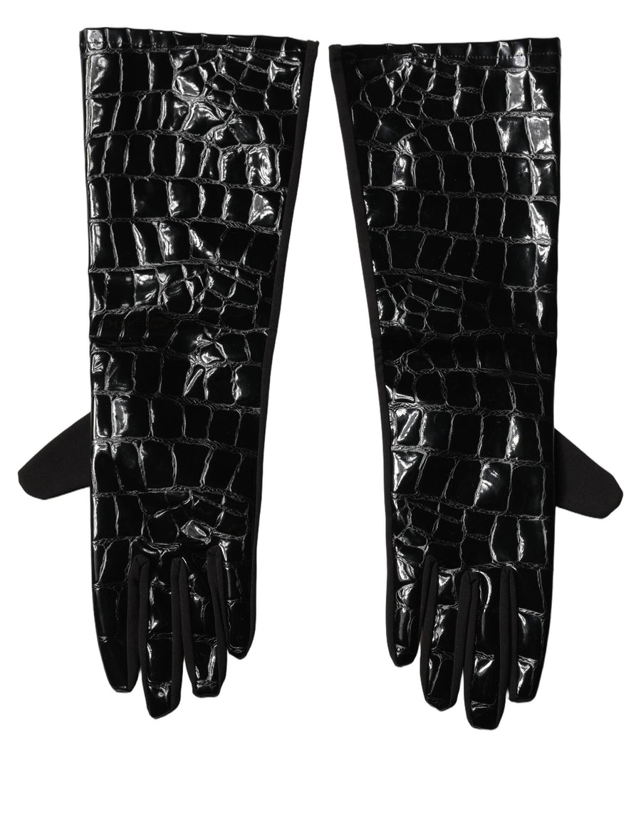 Black Polyester Patterned Short Length Gloves
