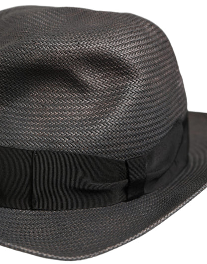 Men Gray Paper Woven Wide Brim Fedora Hat