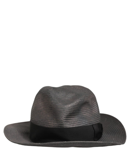 Men Gray Paper Woven Wide Brim Fedora Hat