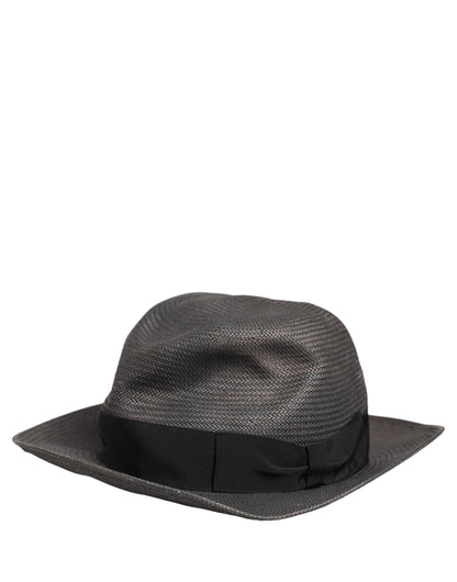 Men Gray Paper Woven Wide Brim Fedora Hat