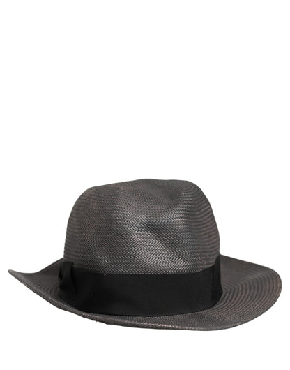 Men Gray Paper Woven Wide Brim Fedora Hat