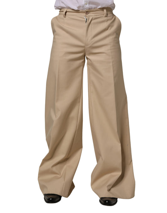 Beige Cotton Straight Men Formal Dress Pants