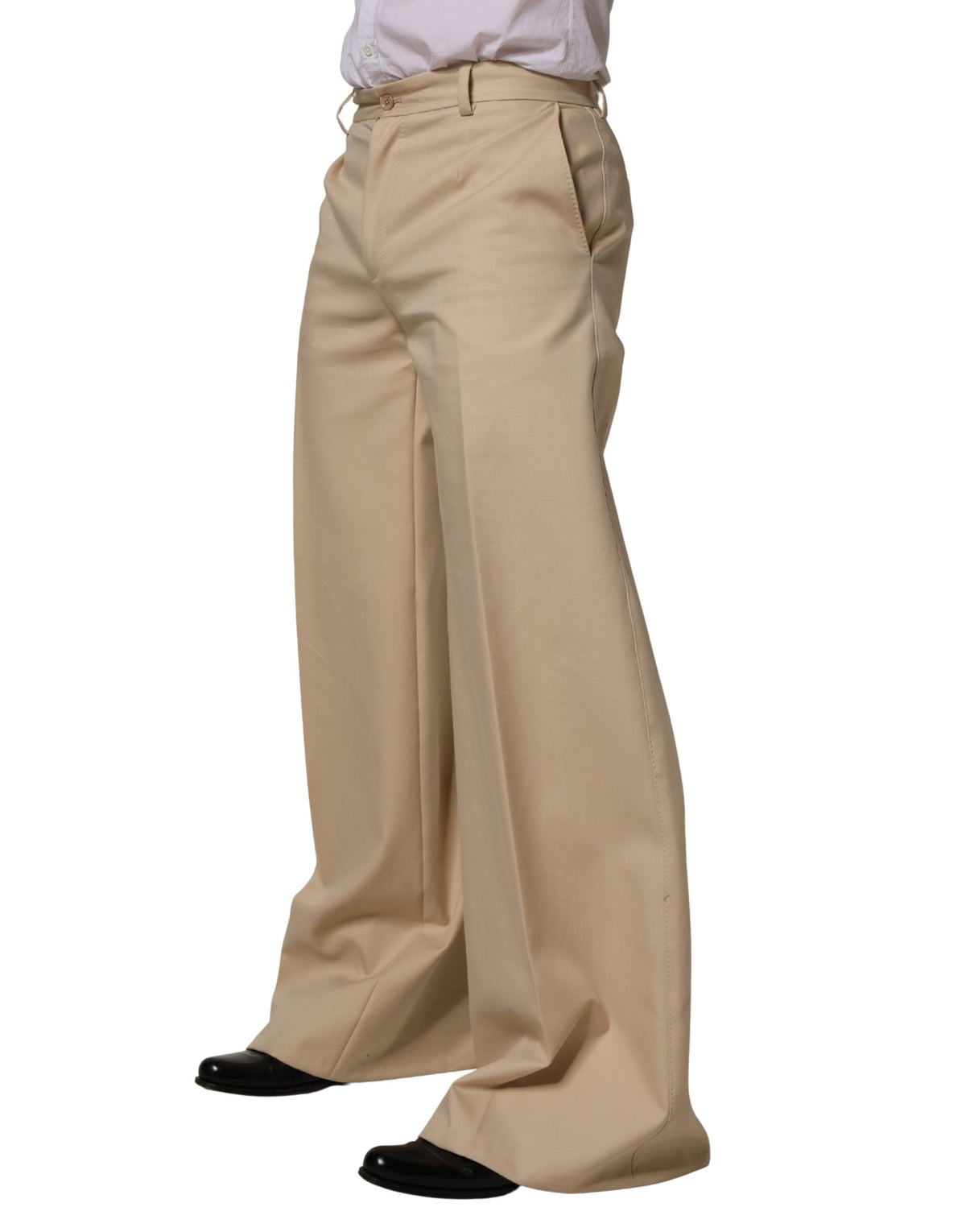 Beige Cotton Straight Men Formal Dress Pants