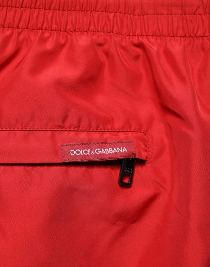 Red Polyester Drawstring Beach Shorts Swimwear