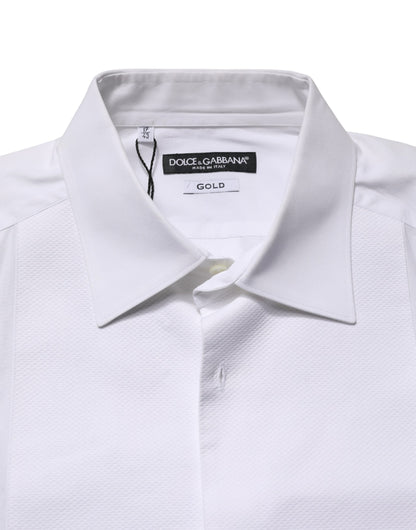 White Cotton Collared Bib GOLD Dress Shirt