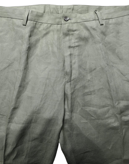 Gray Linen Tapered Men Dress Trouser Pants