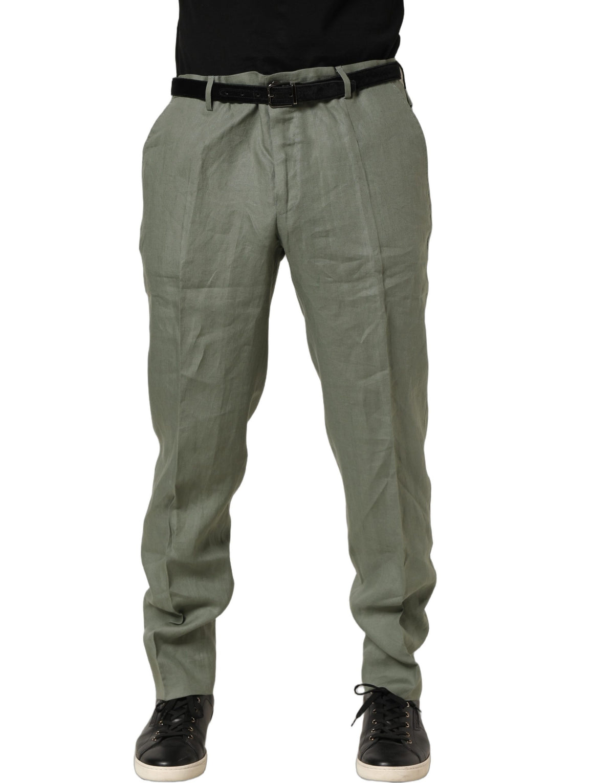 Gray Linen Tapered Men Dress Trouser Pants