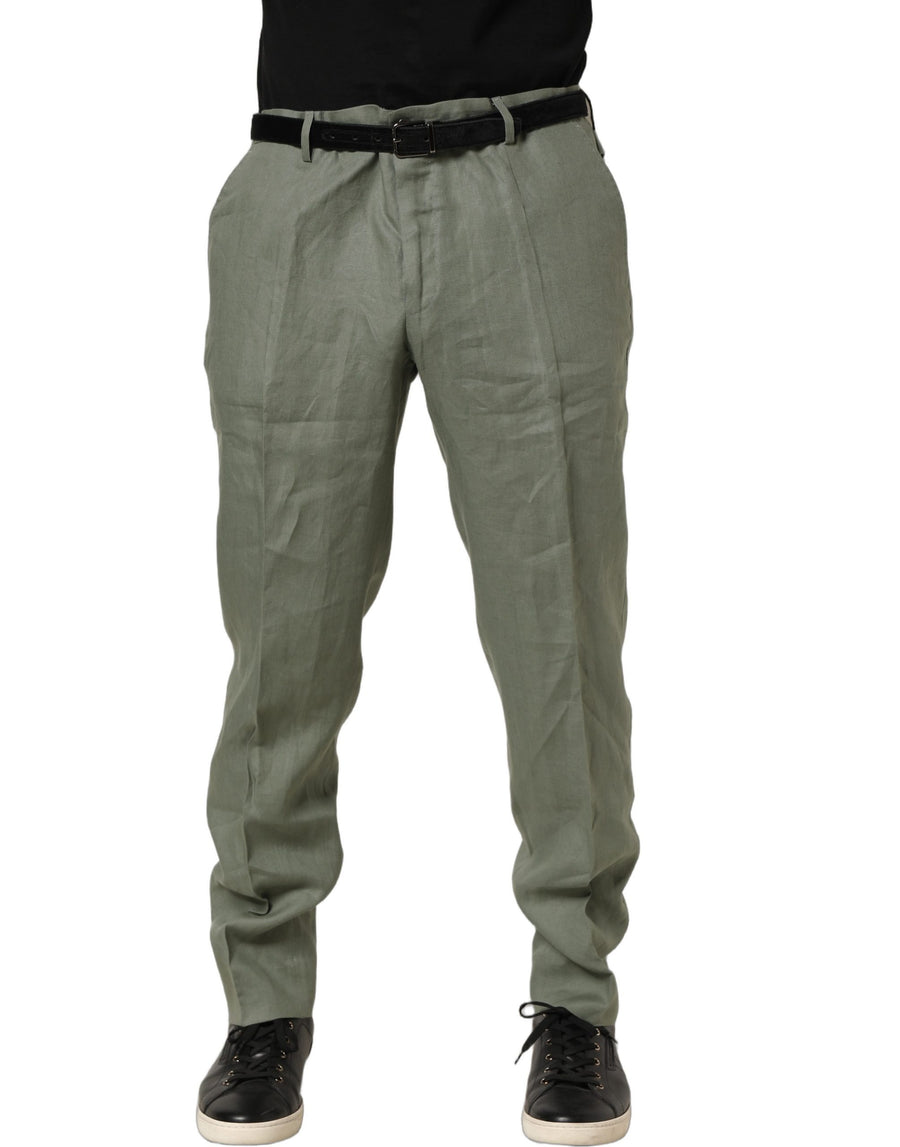 Gray Linen Tapered Men Dress Trouser Pants