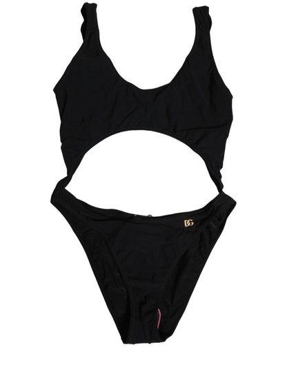Black Cutout Logo One Piece Swimsuit Swimwear