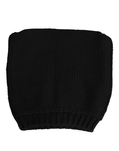 Black Cashmere Knitted Ribbed Cuff Beanie Hat