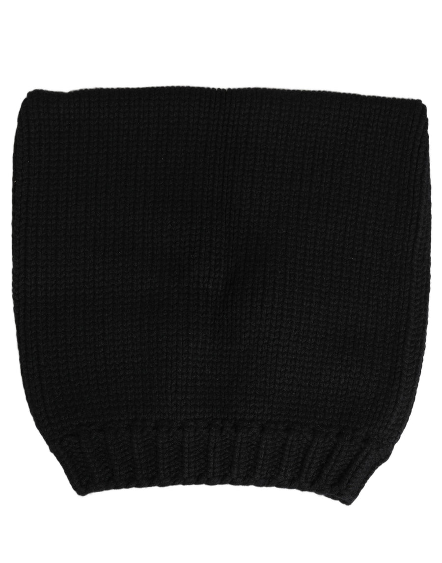 Black Cashmere Knitted Ribbed Cuff Beanie Hat