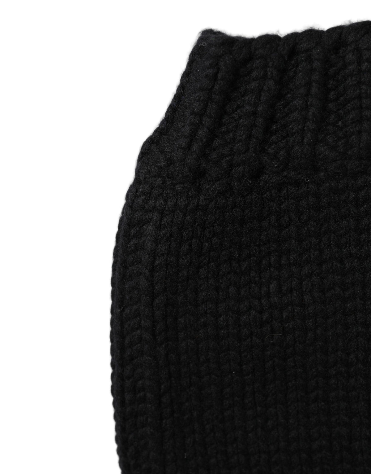 Black Cashmere Knitted Ribbed Cuff Beanie Hat