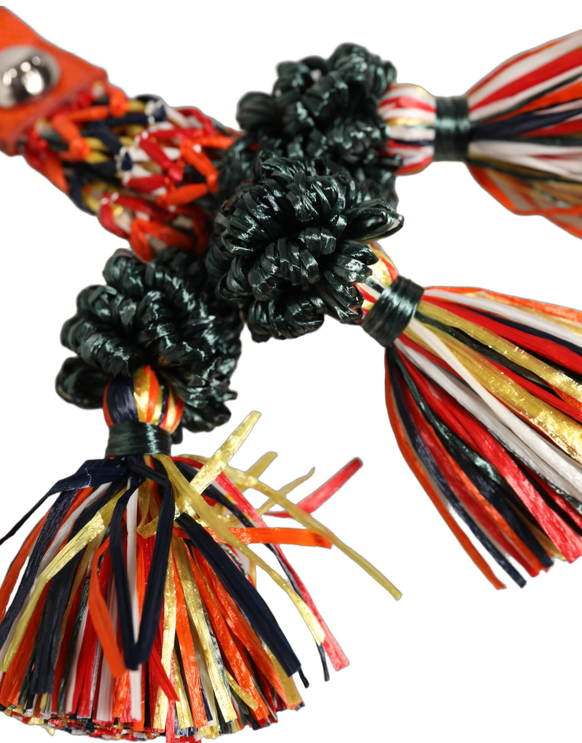 Multicolor Raffia Leather Clasp Finder Chain Keyring