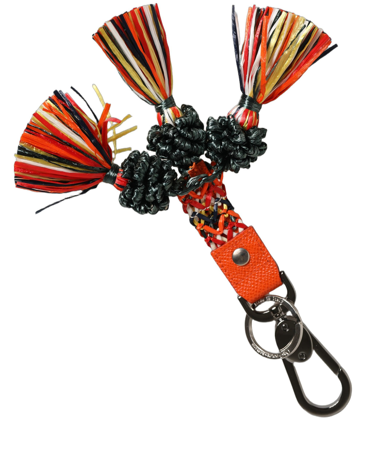 Multicolor Raffia Leather Clasp Finder Chain Keyring