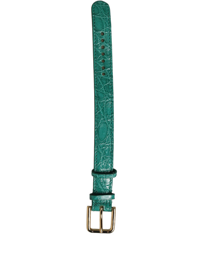 Green Embossed Leather Gold Buckle Belt Strap Bracelet