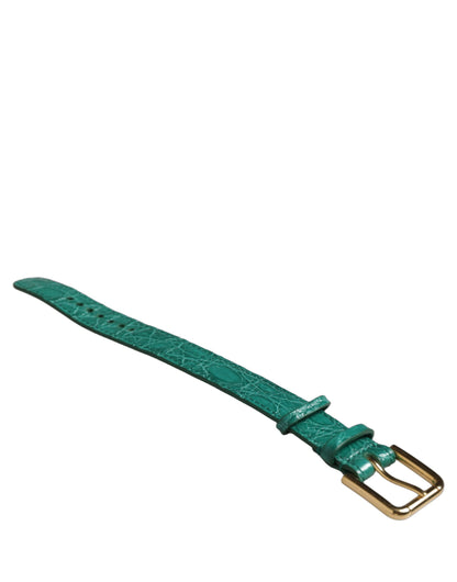Green Embossed Leather Gold Buckle Belt Strap Bracelet