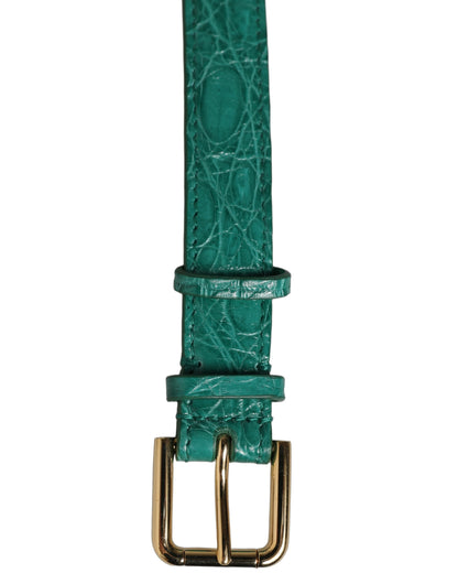 Green Embossed Leather Gold Buckle Belt Strap Bracelet
