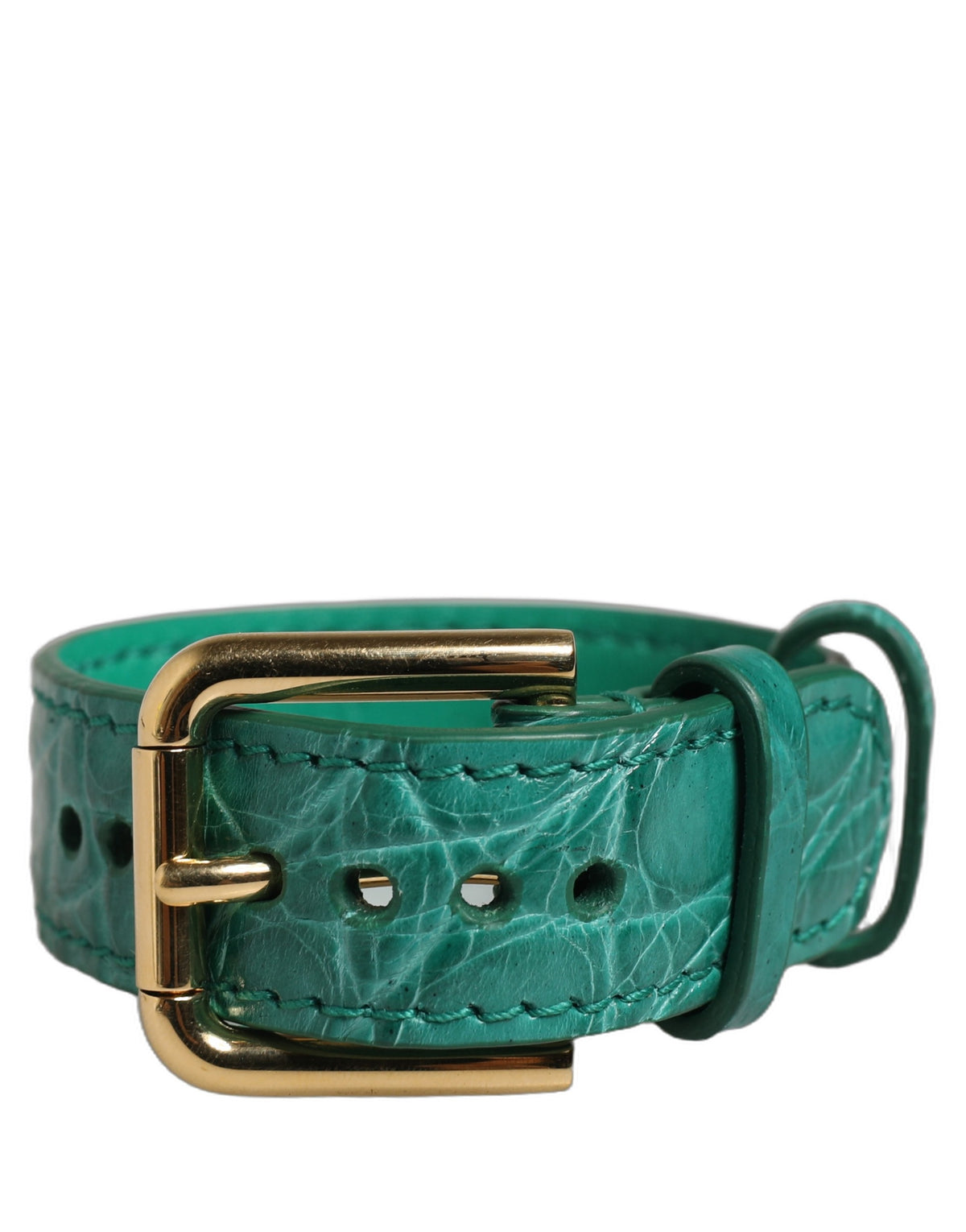Green Embossed Leather Gold Buckle Belt Strap Bracelet