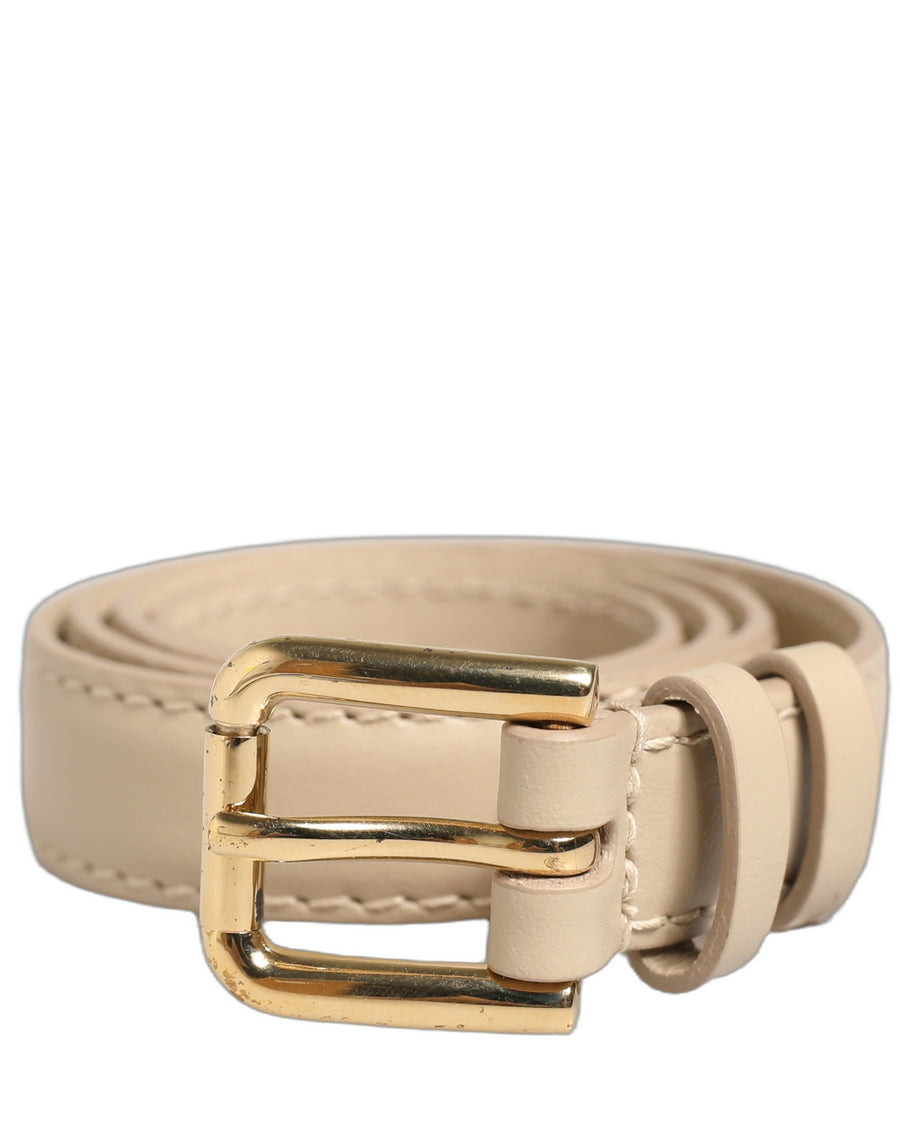 Beige Embossed Leather Gold Buckle Belt Strap Bracelet