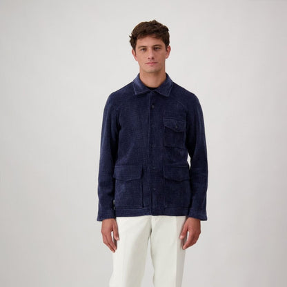 Blue Polyester Full-Length Jacket
