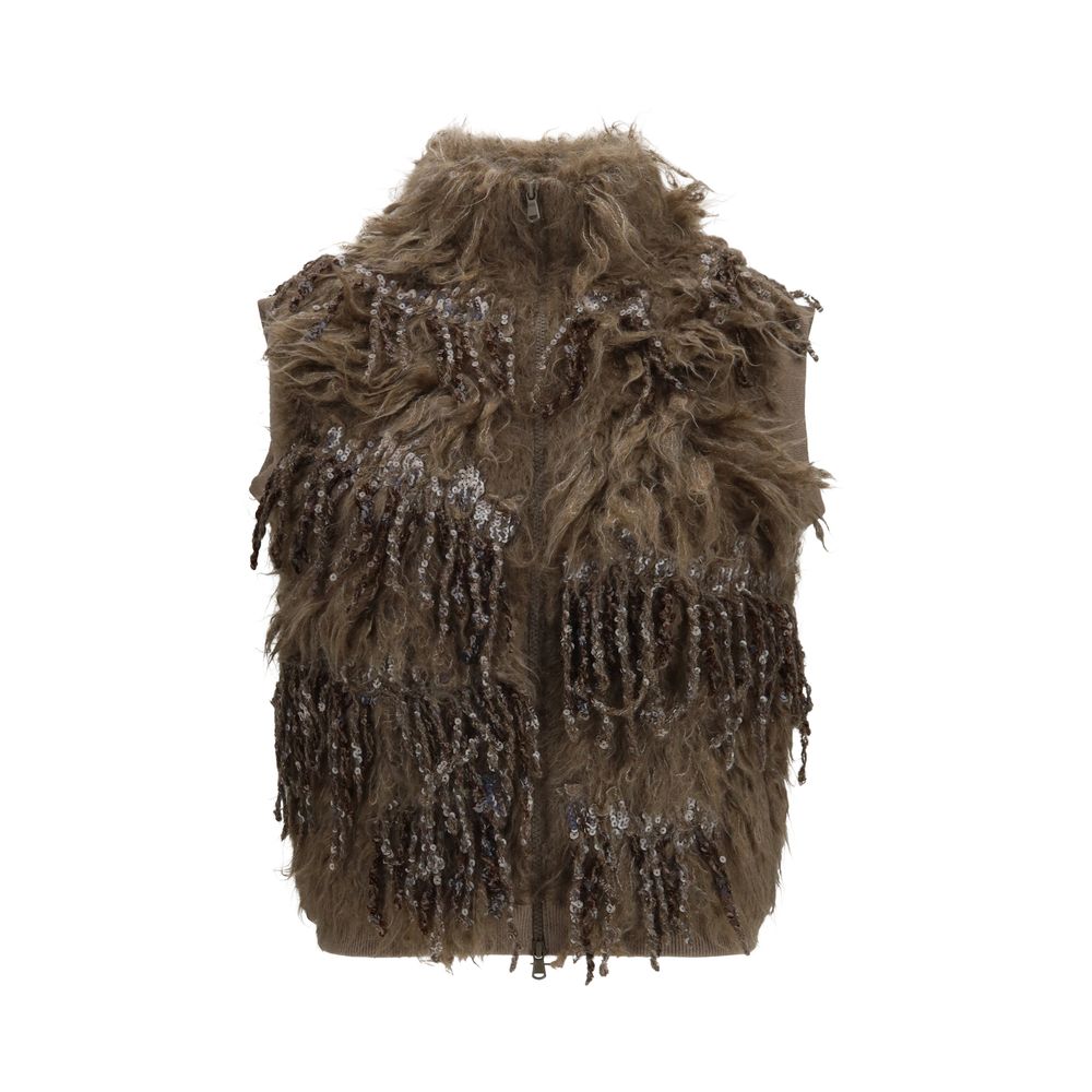 Beige Mohair Sleeveles Sweater