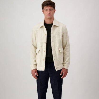 Beige Virgin Wool Full-Length Jacket