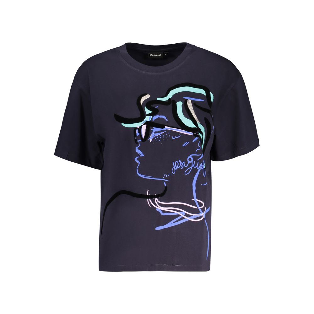 Blue Cotton Women T-Shirt