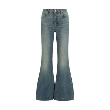 Blue Cotton Flared Jeans