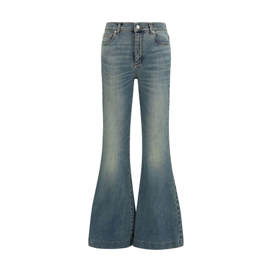 Blue Cotton Flared Jeans