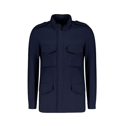 Navy Blue Cotton Full-Length Jacket