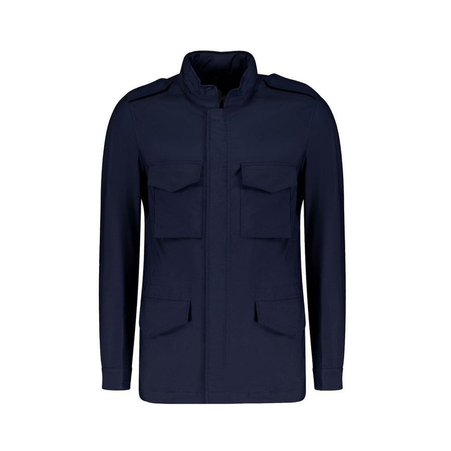 Navy Blue Cotton Full-Length Jacket