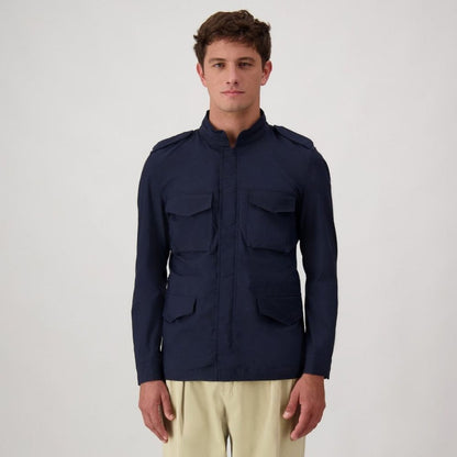 Navy Blue Cotton Full-Length Jacket