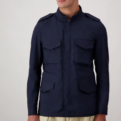 Navy Blue Cotton Full-Length Jacket