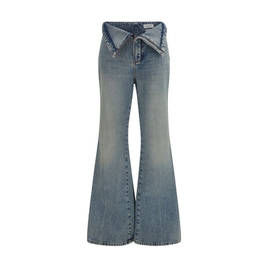 Blue Cotton Flared Jeans