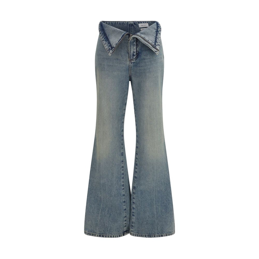 Blue Cotton Flared Jeans