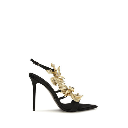 Black Viscose Stiletto Heel Sandals