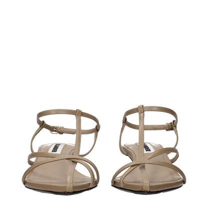 Beige Leather Flat Sandals