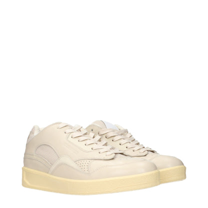 Beige Leather Low Top Sneakers