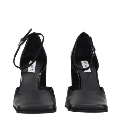 Black Leather High Heel Pumps