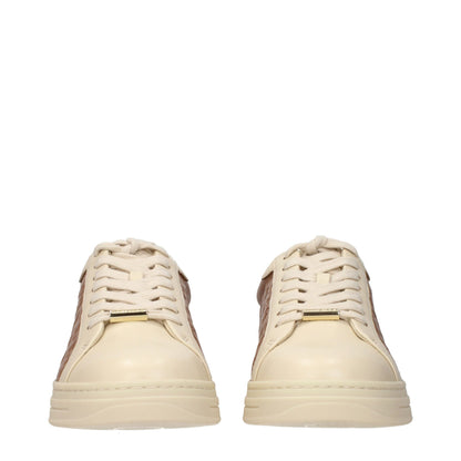 Beige Leather Low Top Sneakers