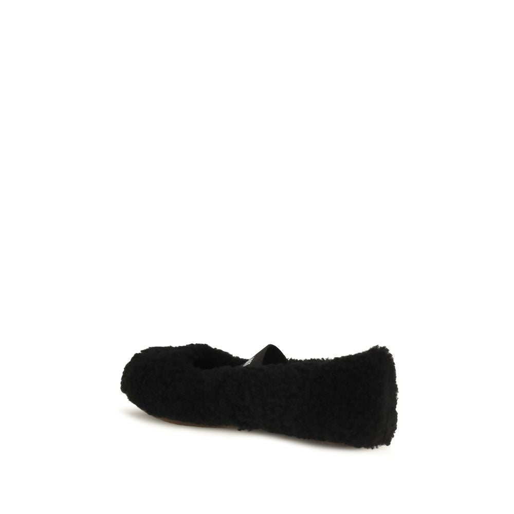 Black Fur Ballet Flats