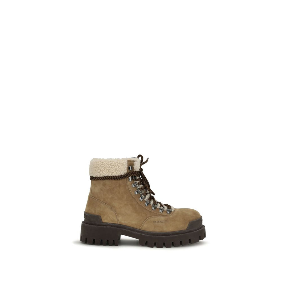 Beige Suede Leather Lace-Up Boots