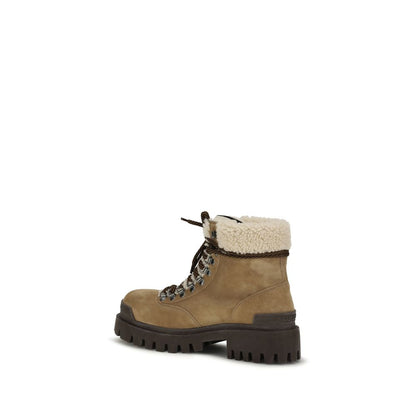 Beige Suede Leather Lace-Up Boots