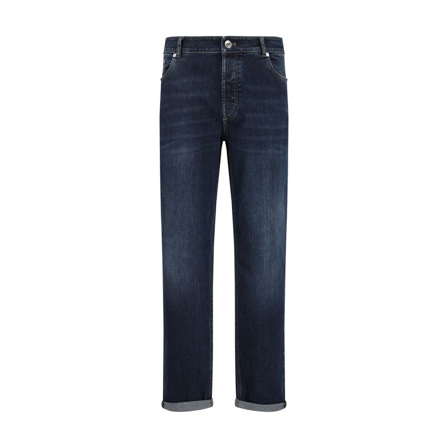 Blue Cotton Straight-Leg Jeans