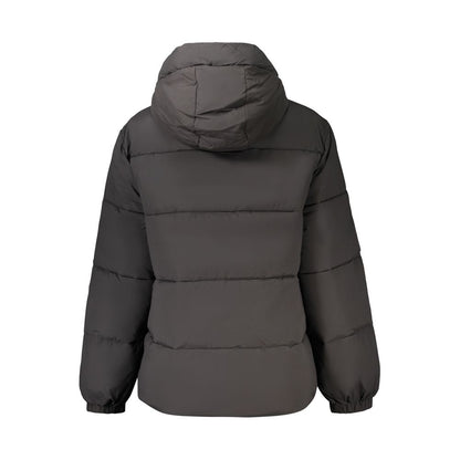 Black Polyester Women Jacket with Removable Hood