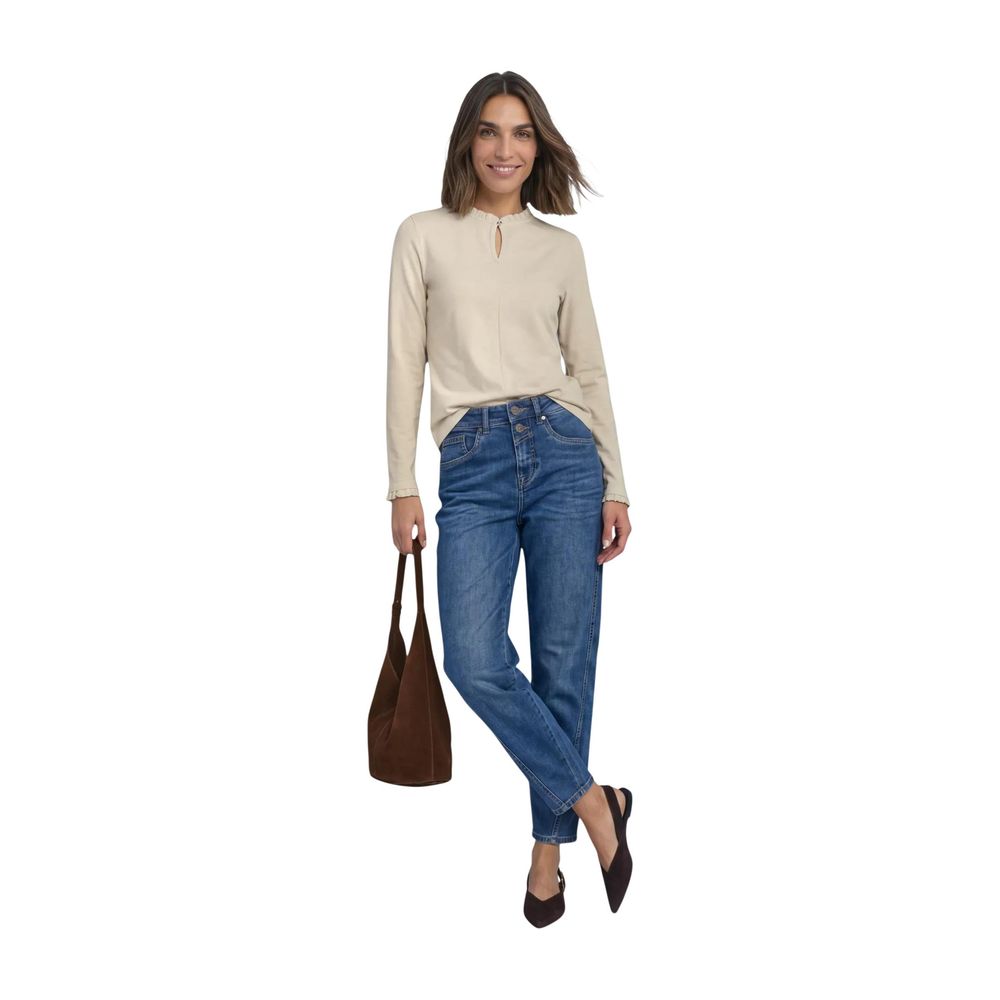 Beige Cotton Long Sleeve T-Shirt