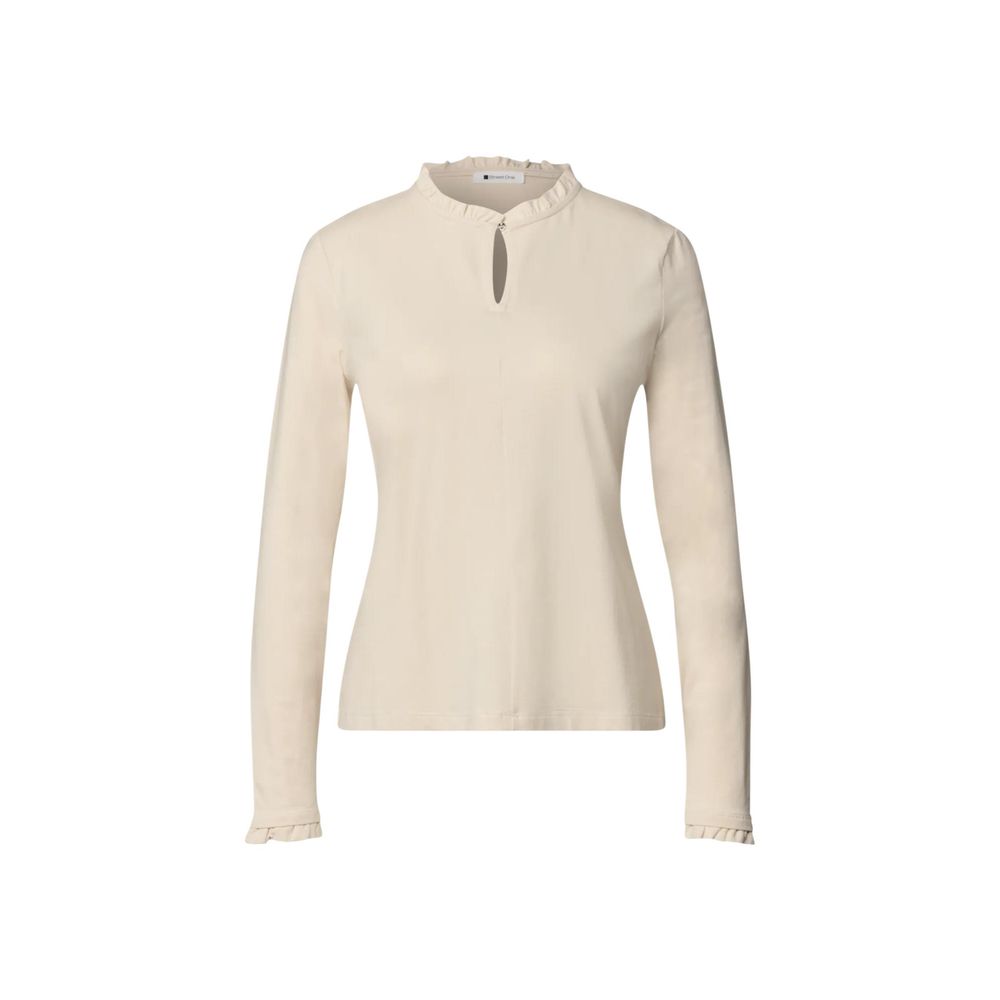 Beige Cotton Long Sleeve T-Shirt