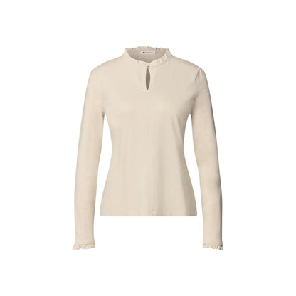 Beige Cotton Long Sleeve T-Shirt